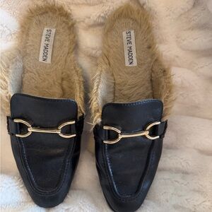 Steve Madden Black Fur-Lined Mules